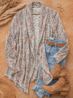 Lucky Brand Boho Southwest Cardigan Open Front Draped Jacket Large